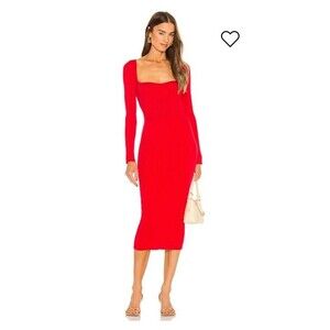 REVOLVE x One Grey Day Lakeyn Dress Red Medium Midi Sweatheart Ribbed Sweater
